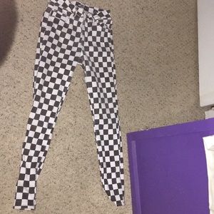 Black and white checkerboard jeans